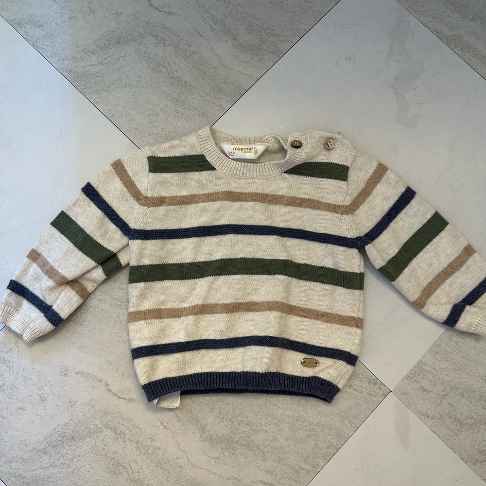 Striped Sweater in Cream, Green, and Blue
